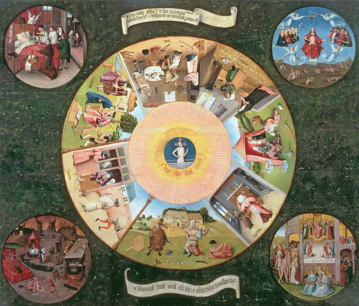 Tabletop of the Seven Deadly Sins and the Four Last Things (olje på panel) av Hieronymus Bosch