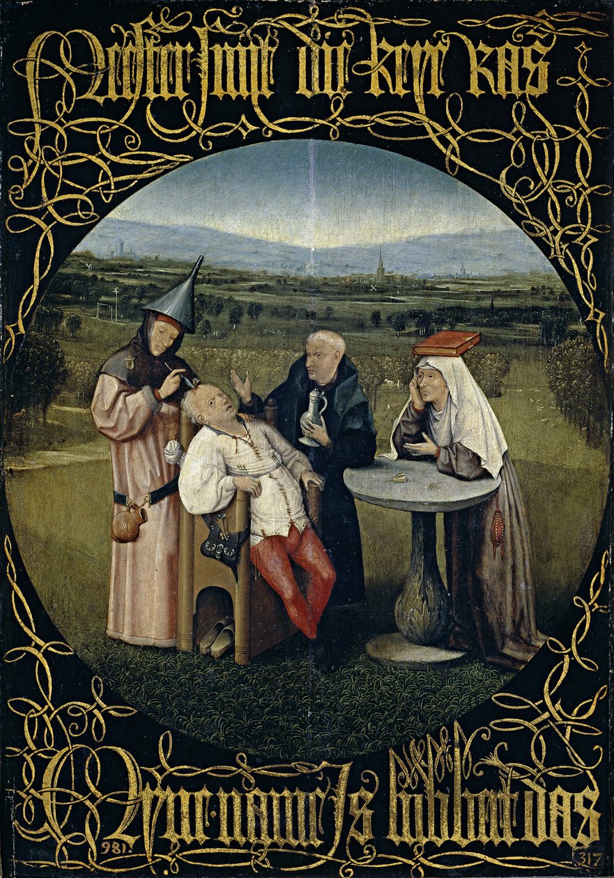 The Cure of Folly Extraction of the Stone of Madness, mellom 1488 og 1516 av Hieronymus Bosch