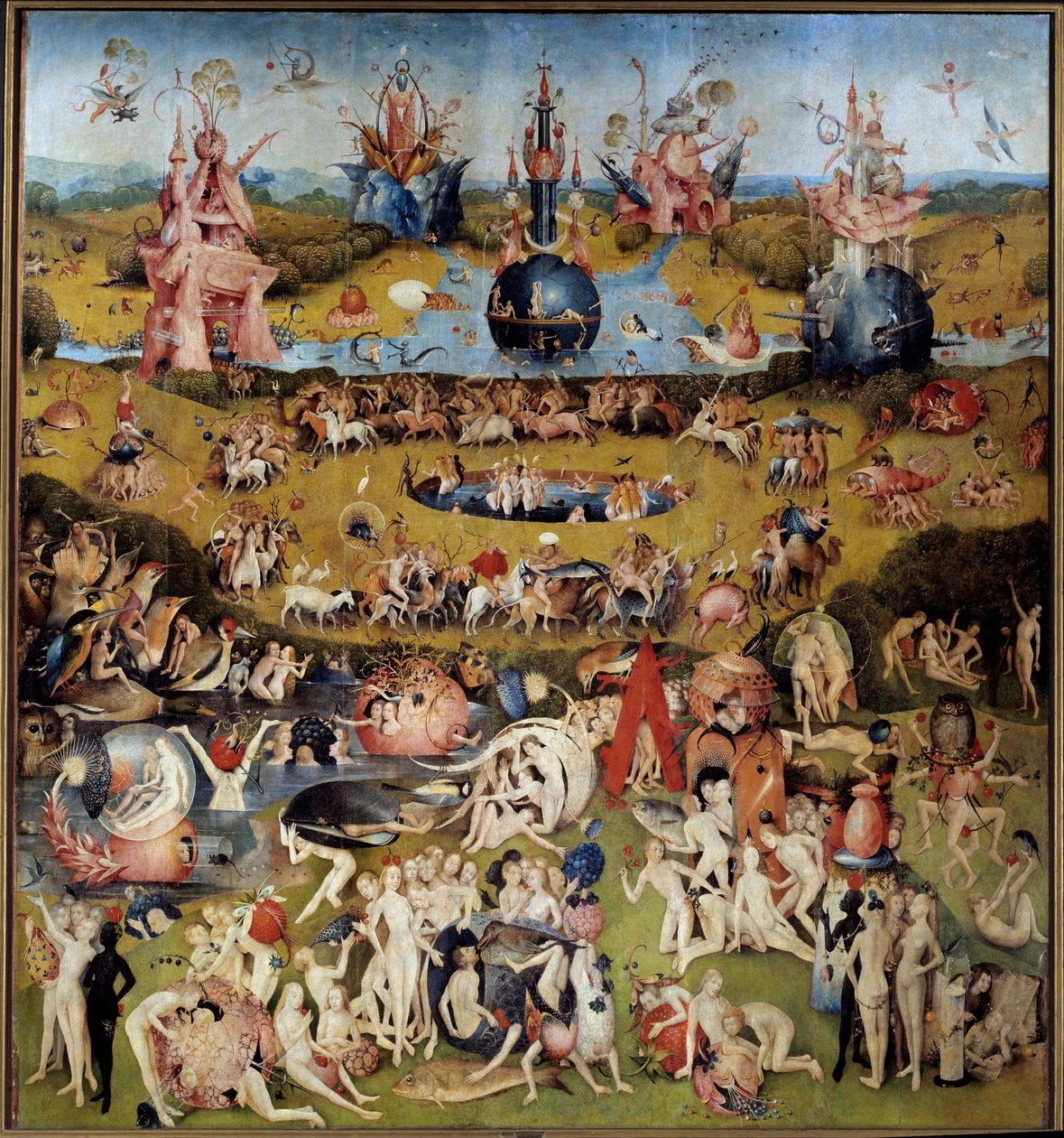 The Garden of Earthly Delights. Sentralpanel: elskerne nyter fruktene av Hieronymus Bosch