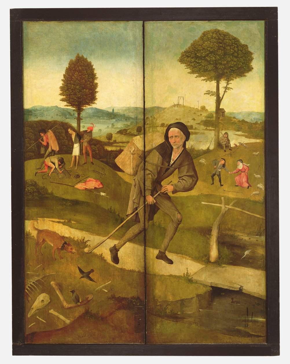 The Haywain, med paneler lukket som viser Everyman walking the Path of Life av Hieronymus Bosch