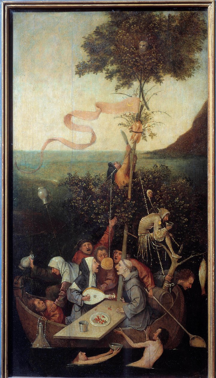 The Nave of the Crazy Scene til en gruppe fulle galninger. Maleri av Hieronymus Van Aeken (Aken) dit Jerome Bosch (1450-1516) av Hieronymus Bosch