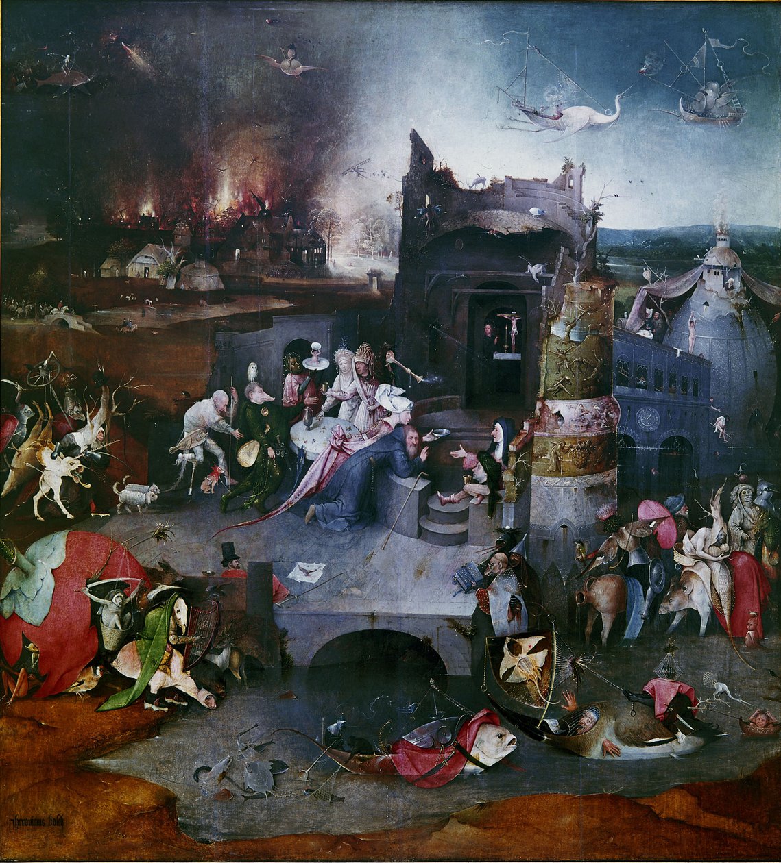 The Temptation of Saint Anthony Sentralpanel av en triptyk, mellom 1495 og 1515 av Hieronymus Bosch
