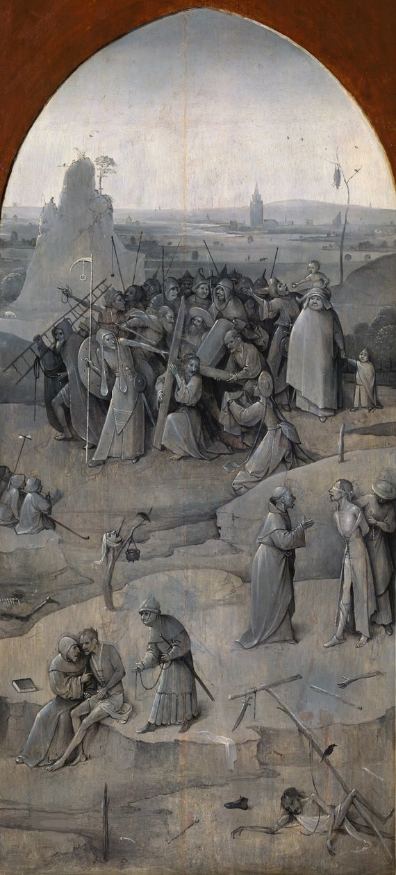 Sankt Anthonys fristelse. Triptych, bakside: Kristus bærer korset, 1500-1501. av Hieronymus Bosch