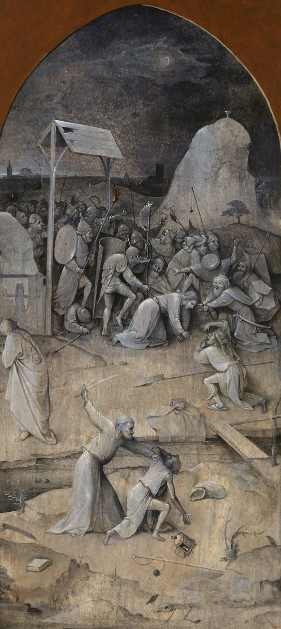 Fristelsen til Saint Anthony. Triptych, bakside: The Capture of Christ, 1500-1501. av Hieronymus Bosch