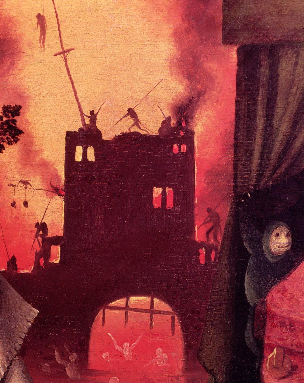 Tondals Vision, detalj av den brennende gatewaypaneldetaljen til 61761 av Hieronymus Bosch