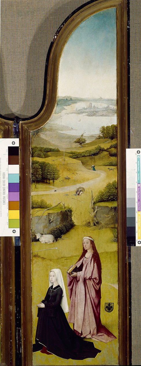 Triptych of Epiphany, med St Agnes av Roma og giver (olje på panel av Hieronymus Bosch