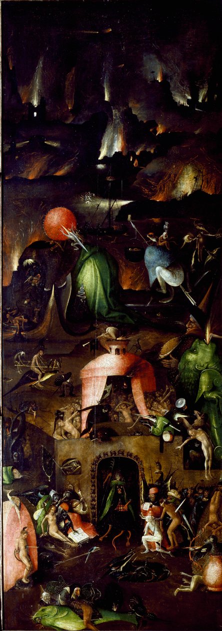 Tryptic of the Last Judgment: høyre panel som representerer helvete. Maleri på tre av Hieronymus Van Aeken (Aken) dit Jerome Bosch (1450-1516) 1504 circa Sun. 167,5x60 cm Wien, malerigalleri ved Kunstakademiets historie av Hieronymus Bosch