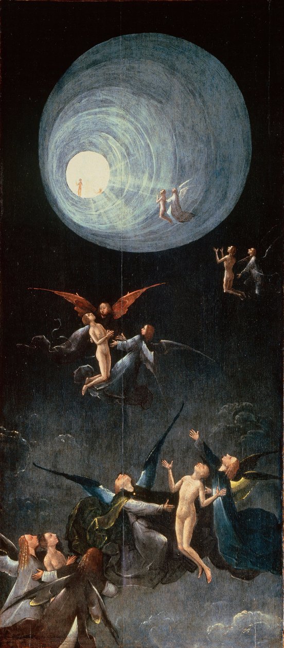 les ames bienheureuses. Le Paradis - Oppstigning til himmelen. Fra: Four Visions of the Hereafter par Bosch, Hieronymus (ca. 1450-1516). Olje på tre, størrelse: 88,8x39,9, ca 1490-1510, Palazzo Grimani, Venezia av Hieronymus Bosch