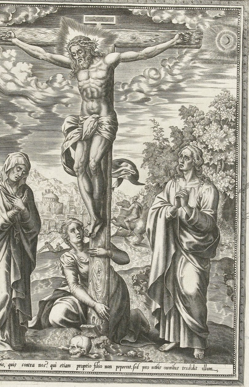 Korsfestelse med Maria, døperen Johannes og Maria Magdalena av Hieronymus Cock