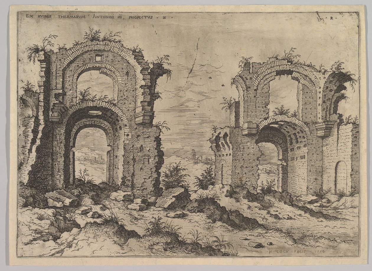 Second View of the Baths of Diocletian, fra sett med romerske ruiner, 1550. av Hieronymus Cock