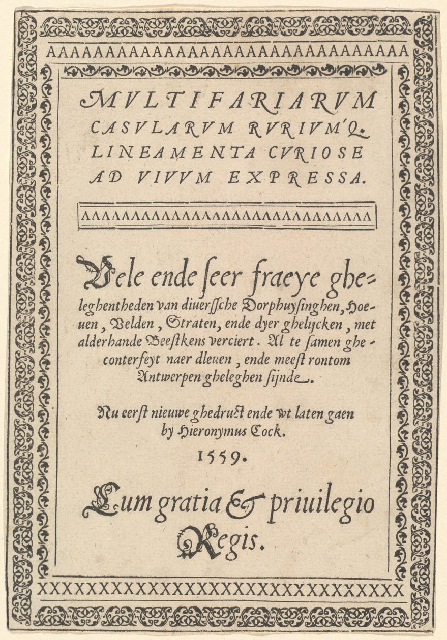Tittelsiden til «Multifariarum Casularum» av Hieronymus Cock