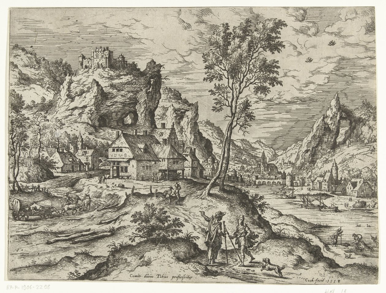 Tobias og engelen Landskap med bibelske og mytologiske scener (serietittel) av Hieronymus Cock