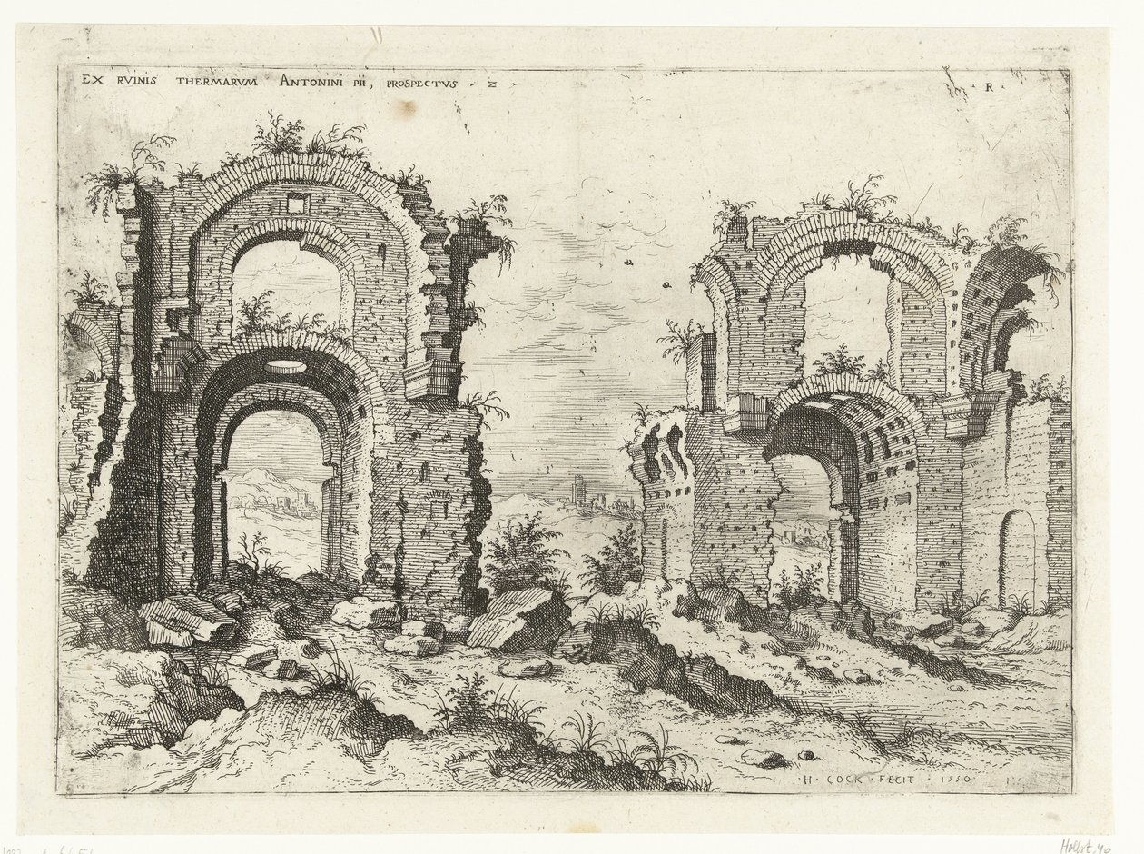 Andre visning av badene til Diocletian Ex Rvinis Thermarvm Antonini Pii (...) (tittel på objekt) Romerske ruiner (serietittel) av Hieronymus Cock