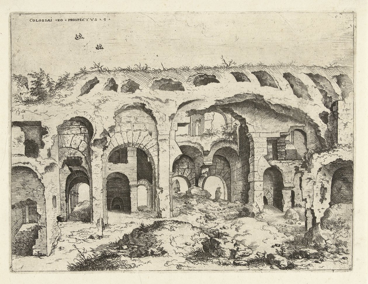 Fjerde utsikt over Colosseum i Roma av Hieronymus Cock