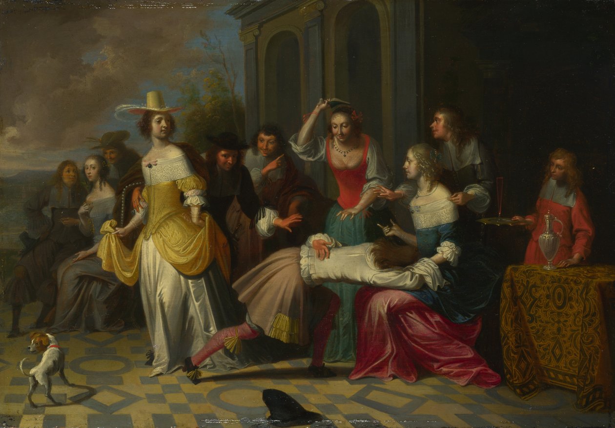 Mine damer og herrer som spiller La Main Chaude, ca. 1655-1665 av Hieronymus, Janssens