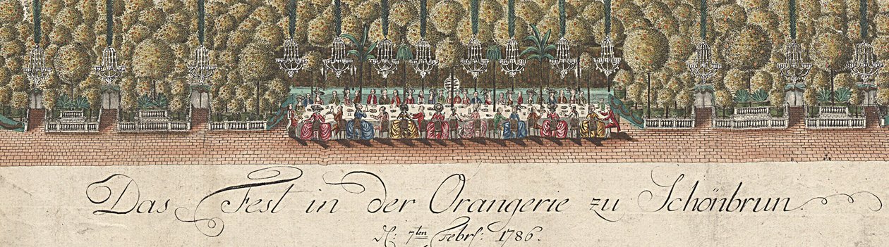 Norsk: Festspillene i Orangeriet på Schönbrunn – 7. februar 1786 av Hieronymus Loschenkohl