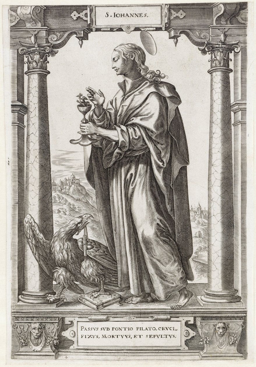Evangelisten Johannes S. Iohannes (tittel på objekt) Kristus og de tolv apostler og St. Paulus (serietittel) av Hieronymus Wierix