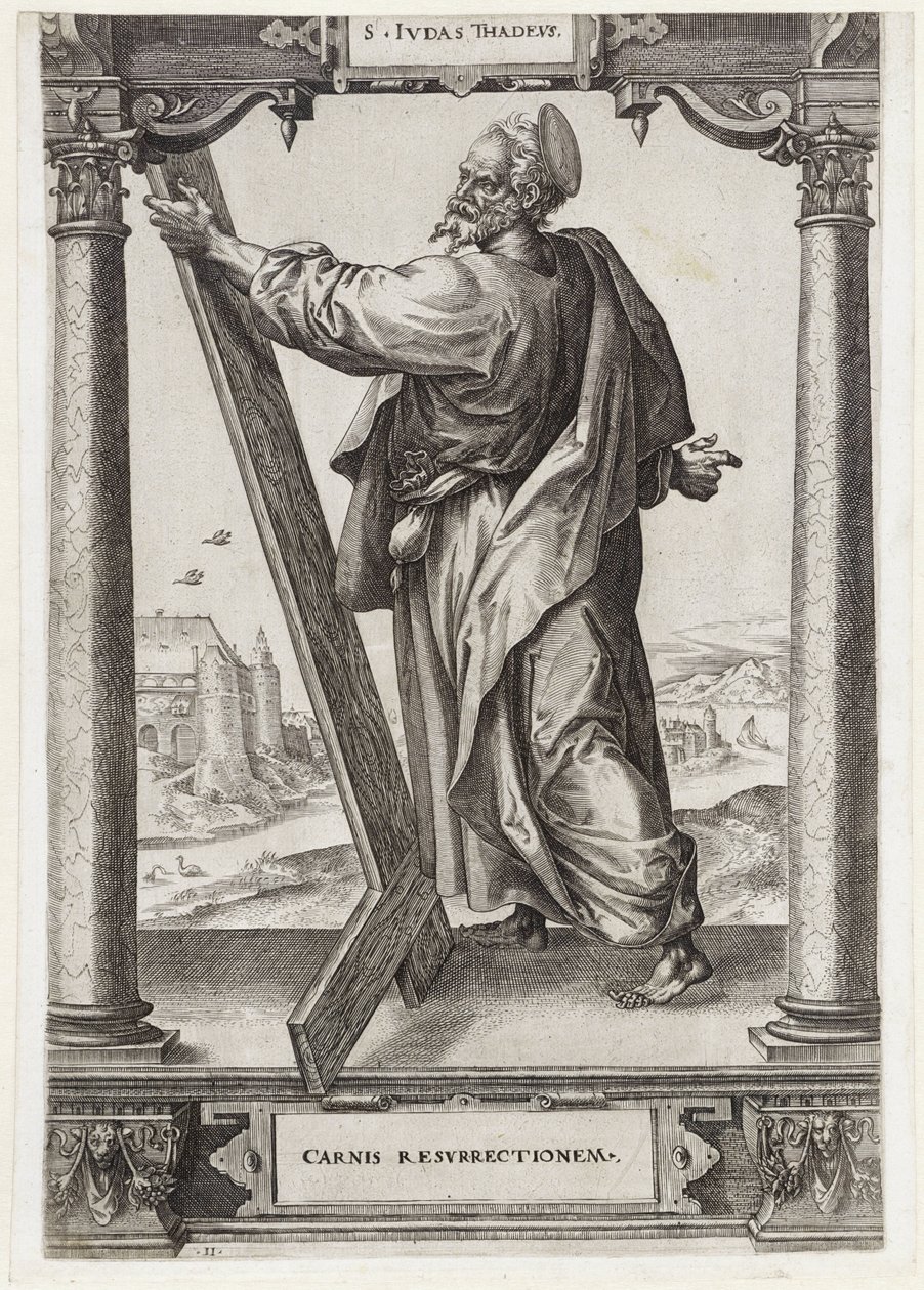 H. Jude Taddeus S. Ivdas Thadevs (tittel på objekt) Kristus og de tolv apostler, og H. Paul (serietittel) av Hieronymus Wierix