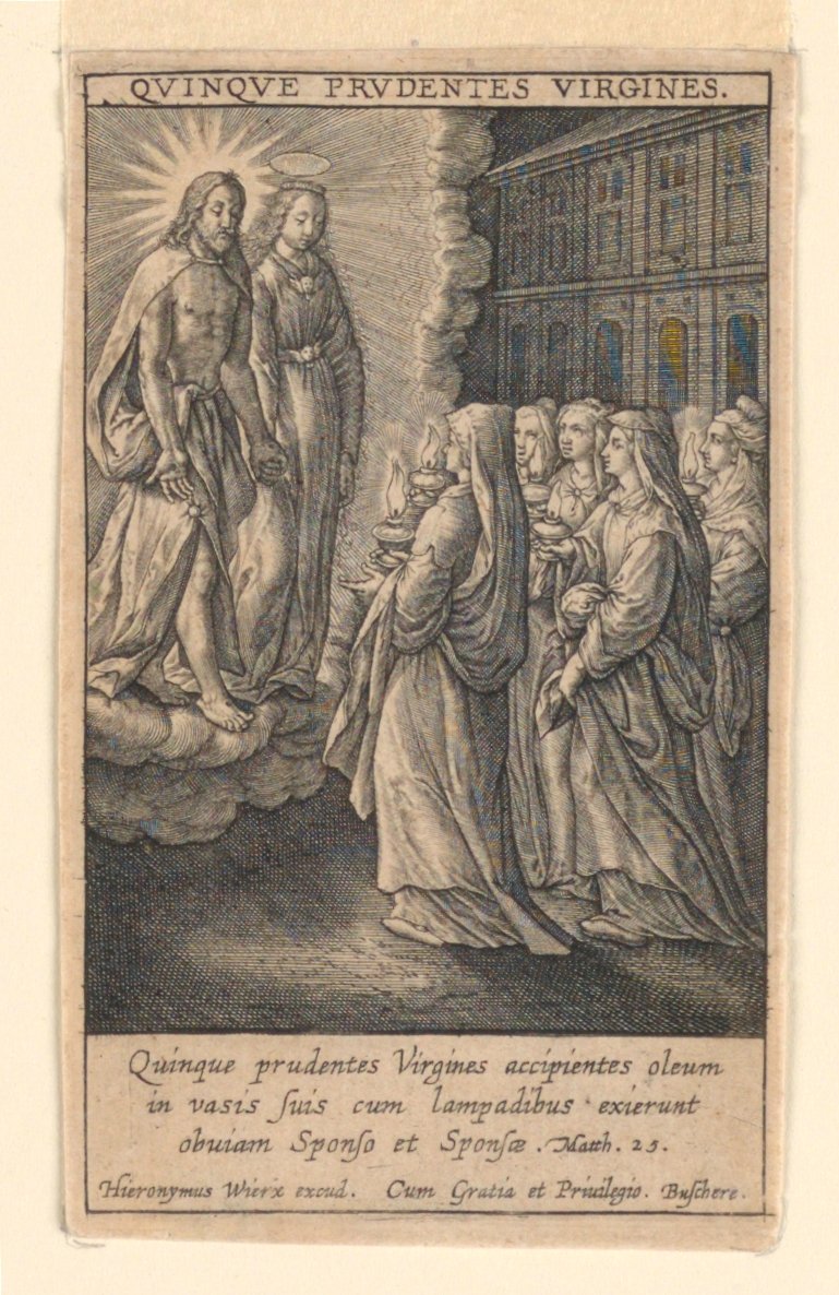 The Five Wise Virgins, fra suiten "Speculum Virginitatis" av Hieronymus Wierix