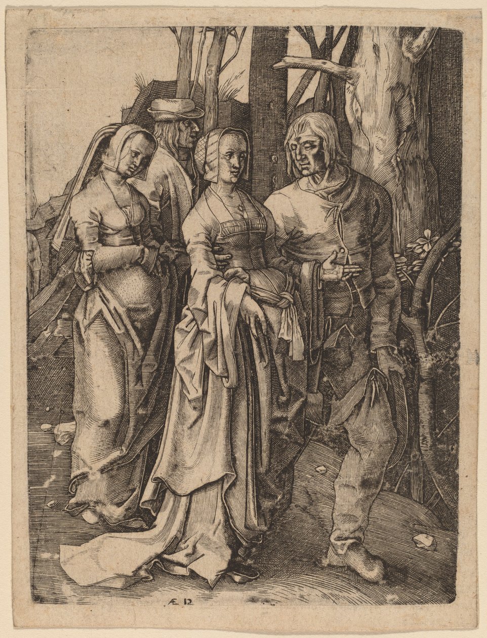 De to parene i skogen av Hieronymus Wierix after Lucas van Leyden