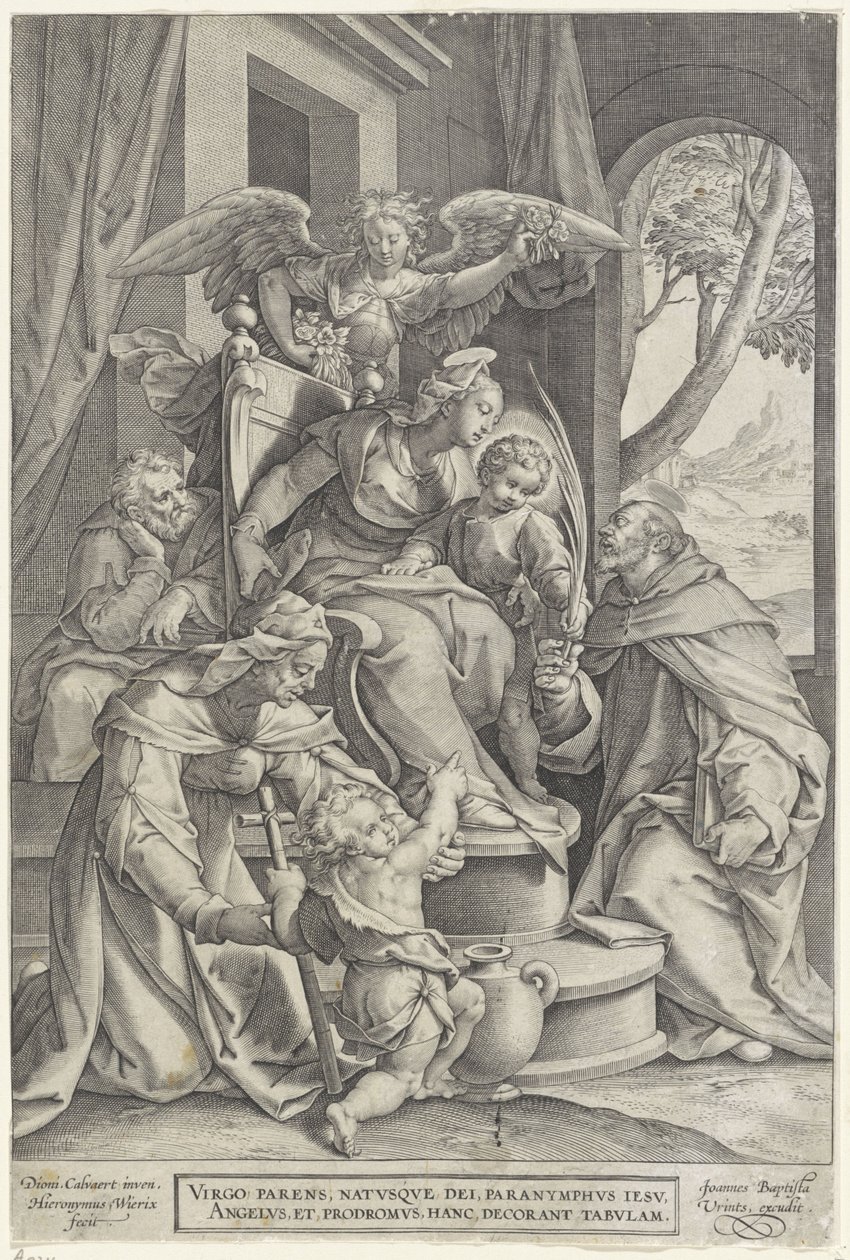 Hellig familie med Elizabeth og døperen Johannes, etter Denys Calvaert, 1563 - før 1611 av Hieronymus or Jerome Wierix