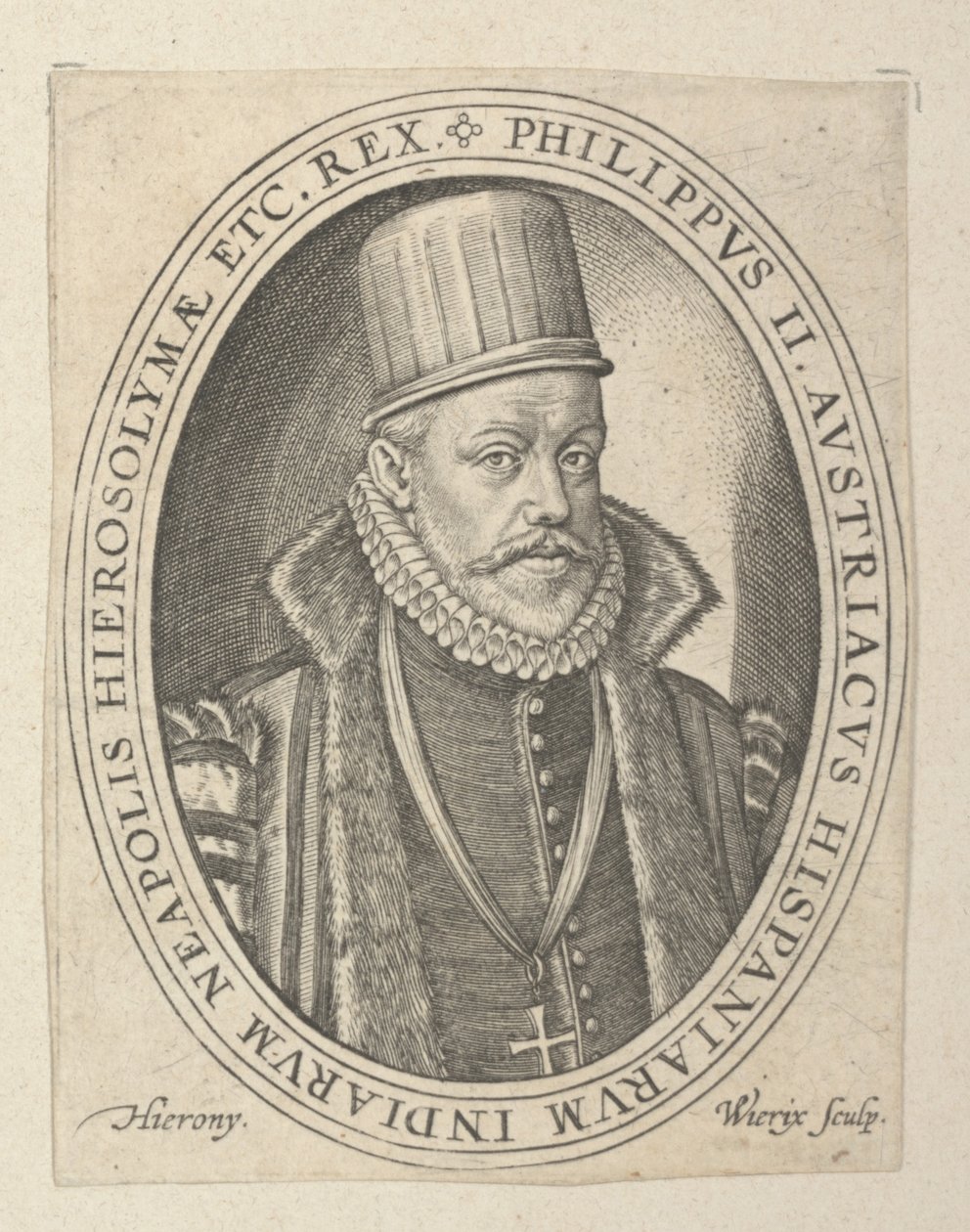 Filip II av Spania, sent på 1500-tallet - begynnelsen av 1600-tallet (gravering) av Hieronymus or Jerome Wierix