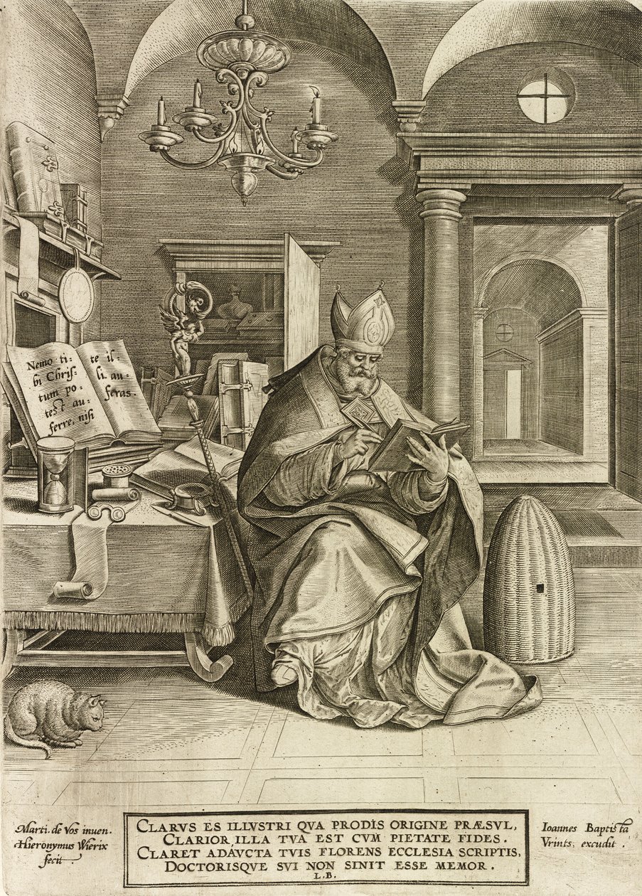 Saint Ambrose, fra serien The Four Fathers of the Church, pub. 1586 av Hieronymus or Jerome Wierix