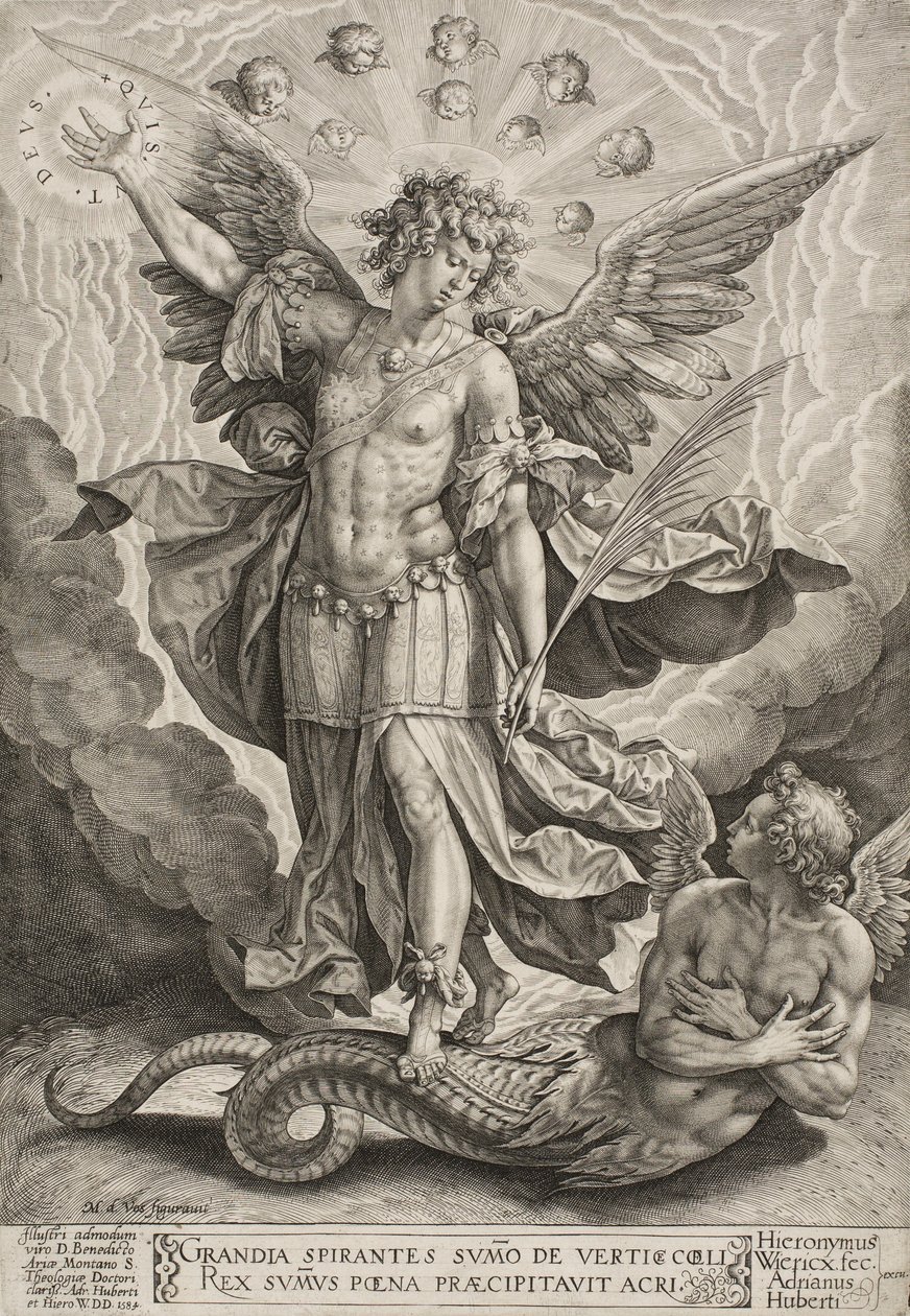 St Michael triumferer over dragen, 1584 av Hieronymus or Jerome Wierix