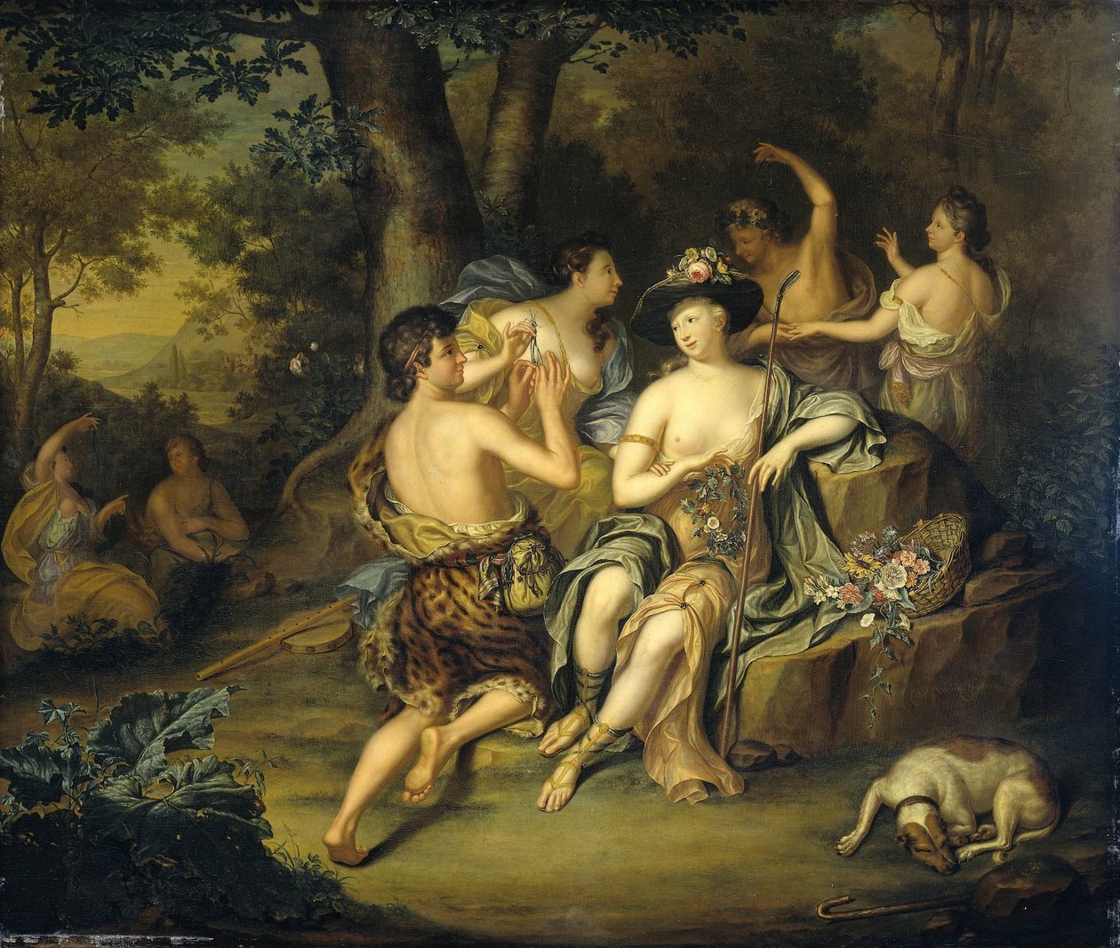 Hyrder og gjeterinner i et landskap Kroning av Mirtillo av Amarillis av Hieronymus van der Mij