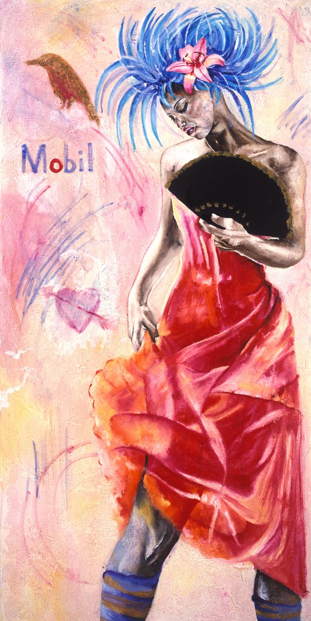 Dancer with Graffiti, 2003 (olje med bladgull på lerret) av Hilary Dunne