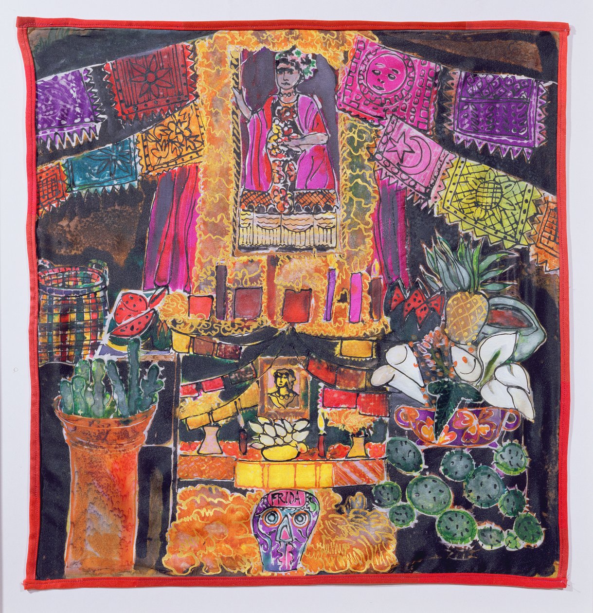 Frida Kahlo (1910-54) helligdom, 2005 (farger på silke) av Hilary Simon