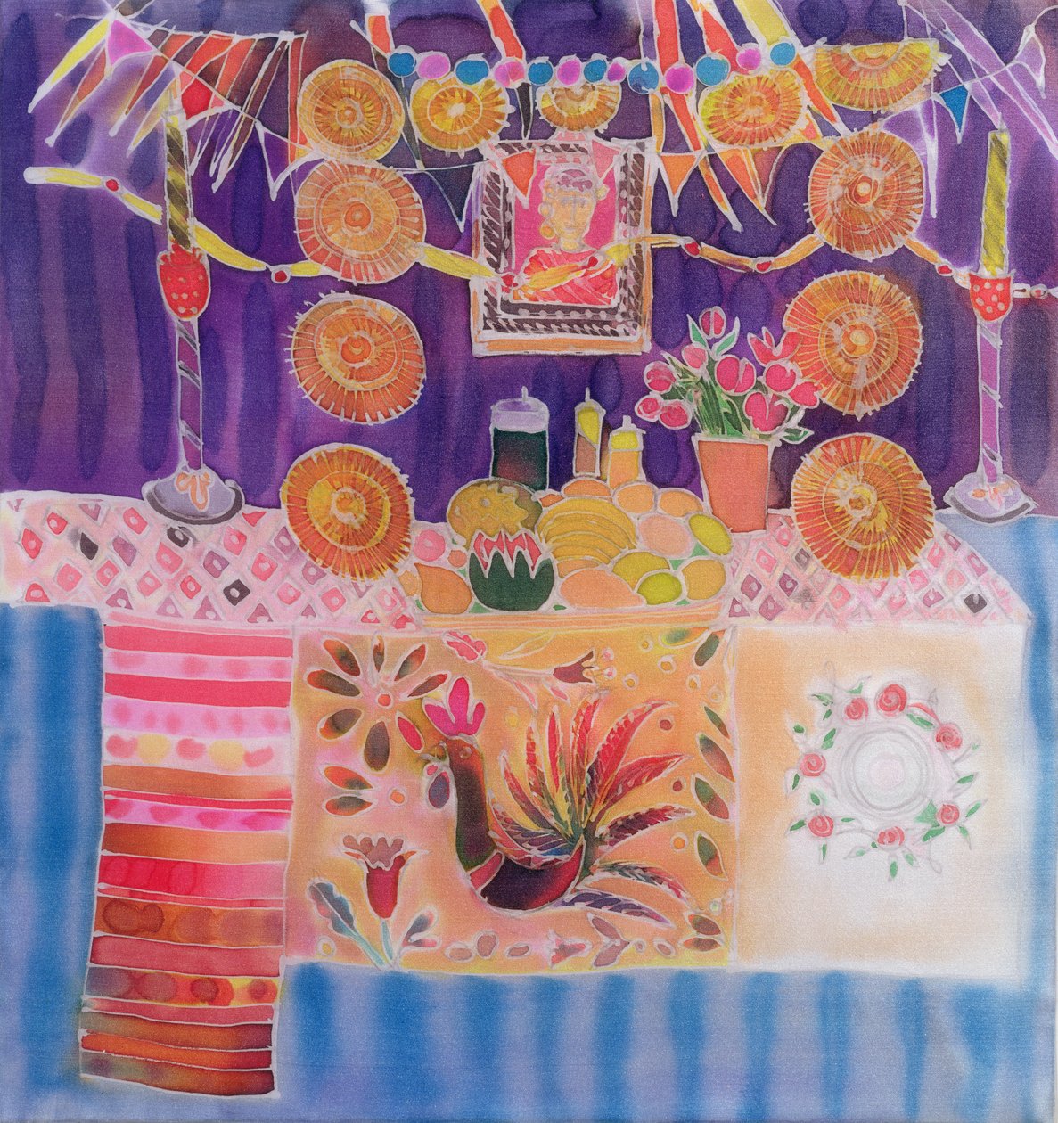 Meksikansk helligdom med Frida Kahlo, 2006 (farger på silke) av Hilary Simon