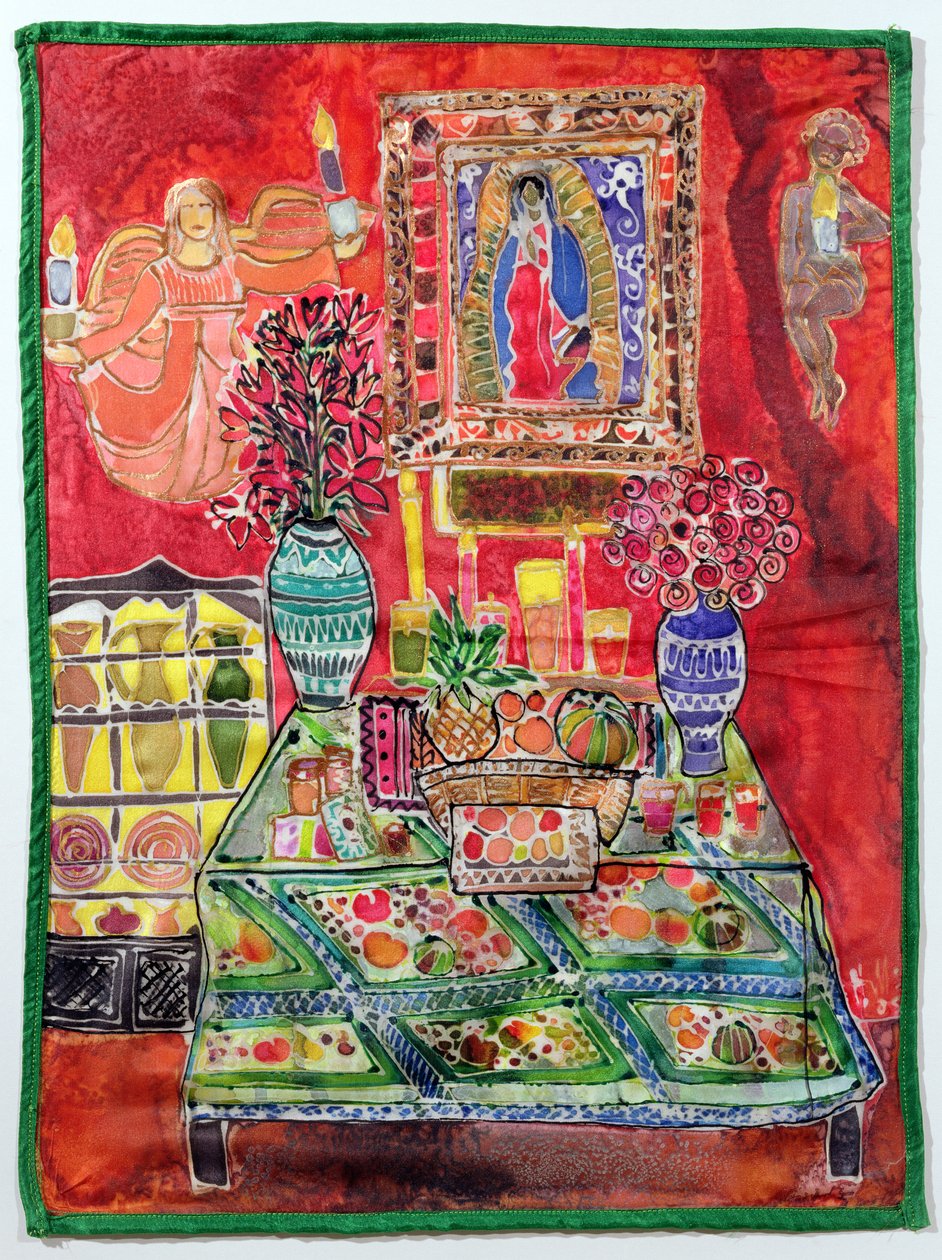 Virgin of Guadalupe, 2005 (fargestoffer på silke) av Hilary Simon