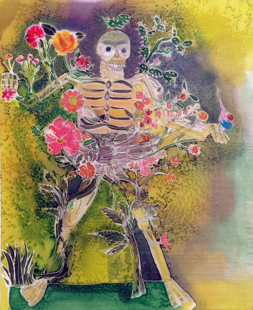 Day of the Dead, 2006 (fargestoffer på silke) av Hilary Simon