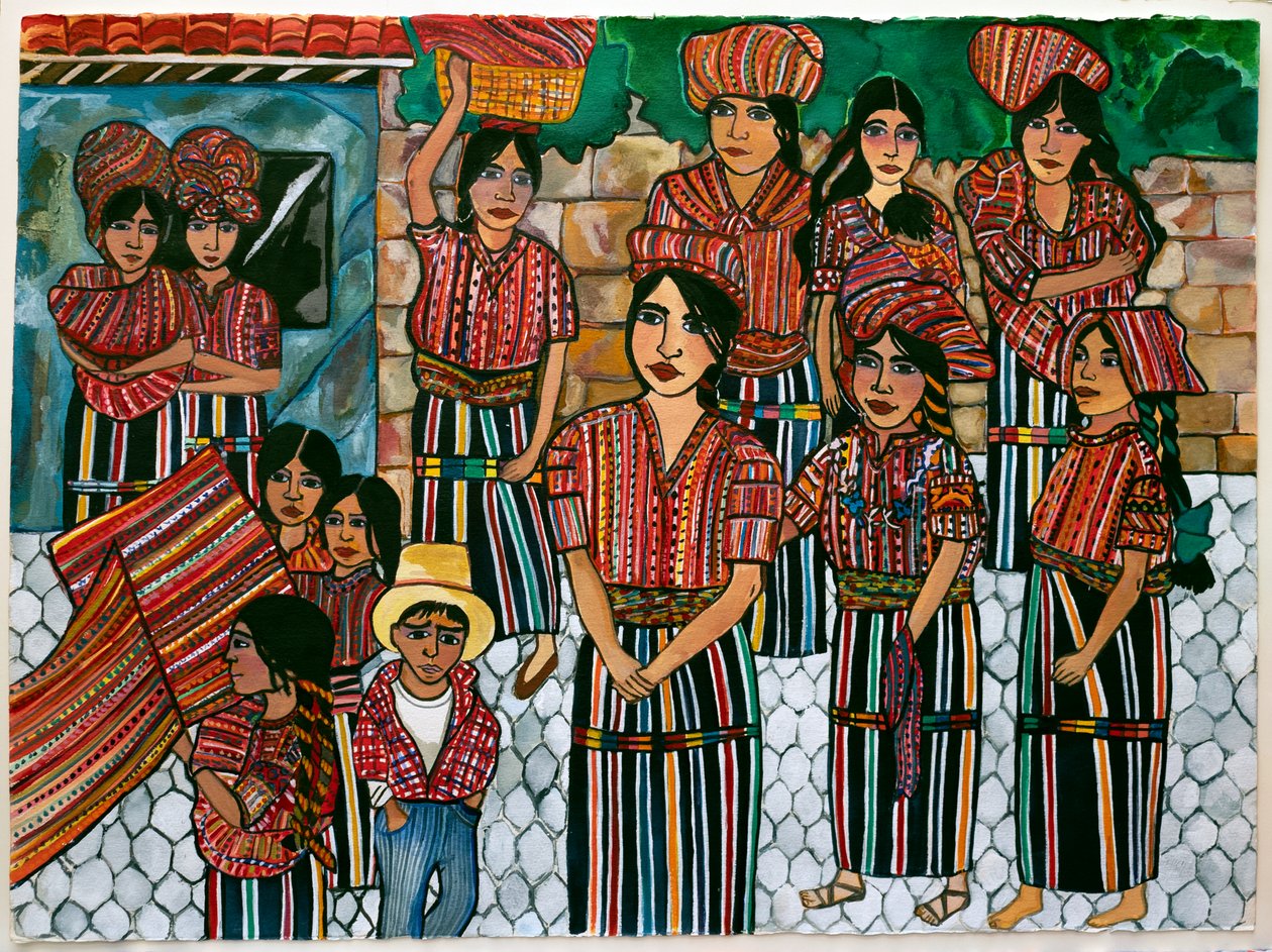 Guatemalen Girls, Solola, 2023 (akvarell på papir) av Hilary Simon