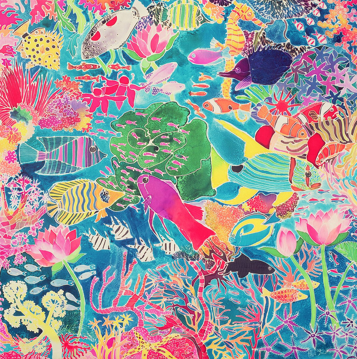 Underwater Rainbow, 1993 (farget blekk på silke) av Hilary Simon