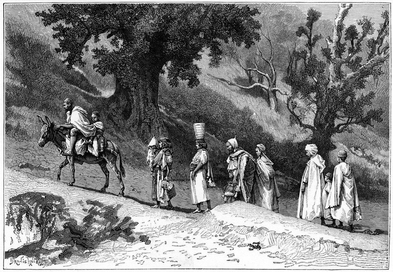 Kabyle familiegruppe på reise, Algerie, c1890 av Hildibrand