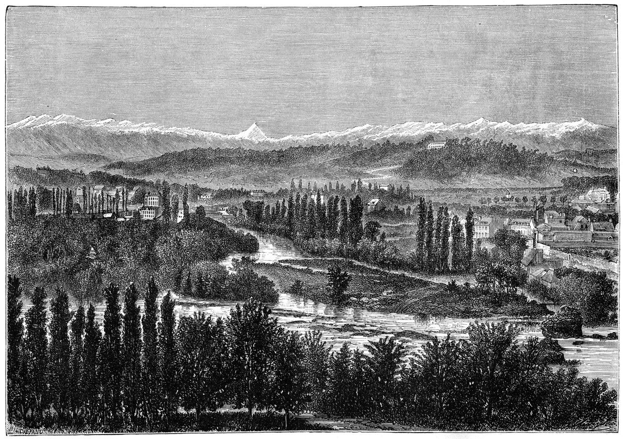 Pyreneene sett fra terrassen til slottet i Pau, Frankrike, 1879 av Hildibrand
