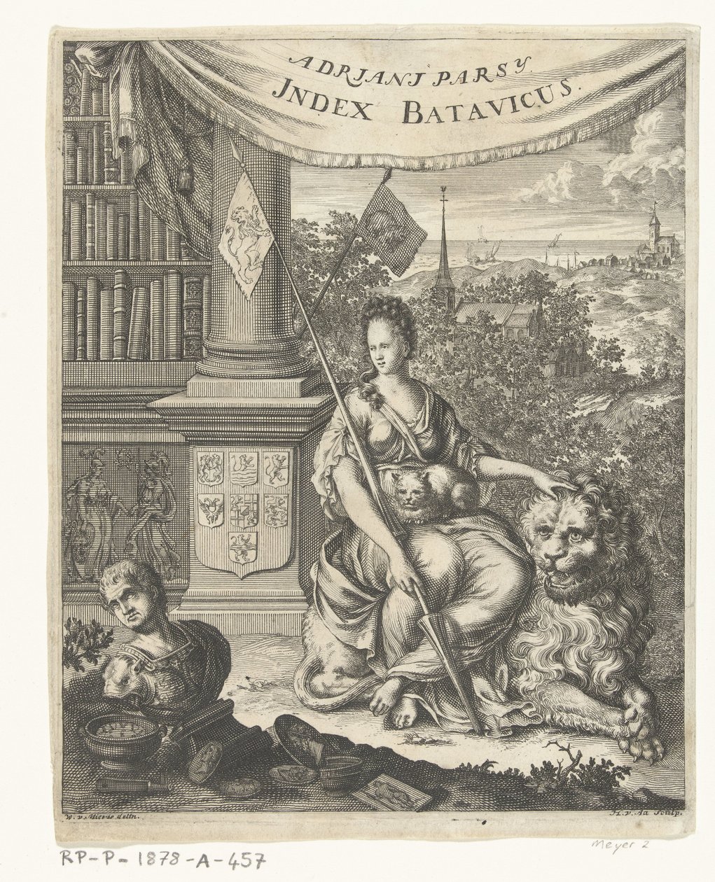 Tittelside for Index Batavicus, eller navnelisten til Batavise og nederlandske forfattere Indeks Batavicus (tittel på objekt) av Hillebrand van der Aa