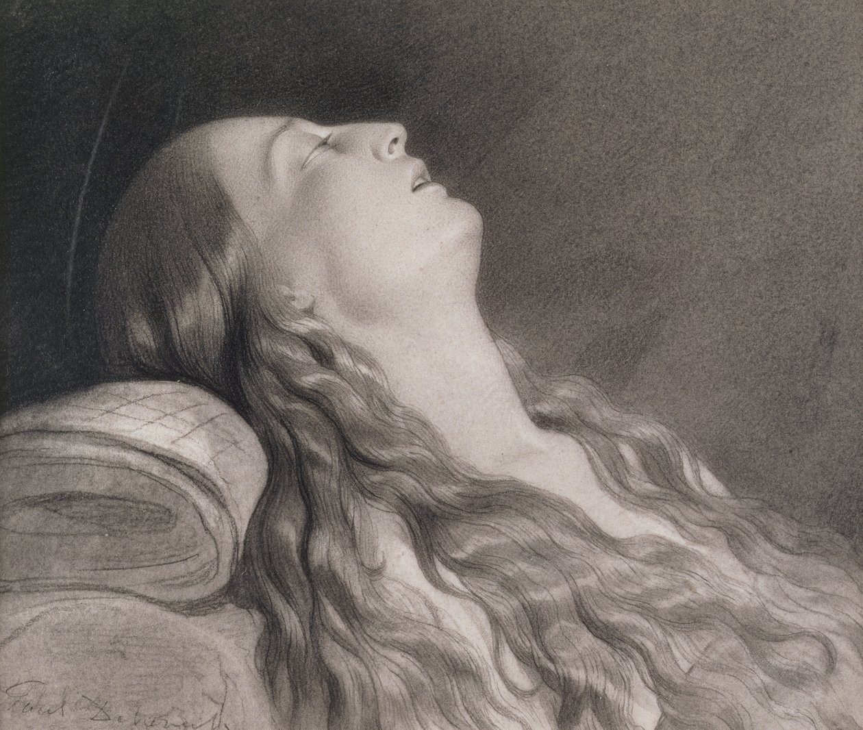Louise Vernet på dødssengen hennes (grafitt på papir) av Hippolyte Delaroche