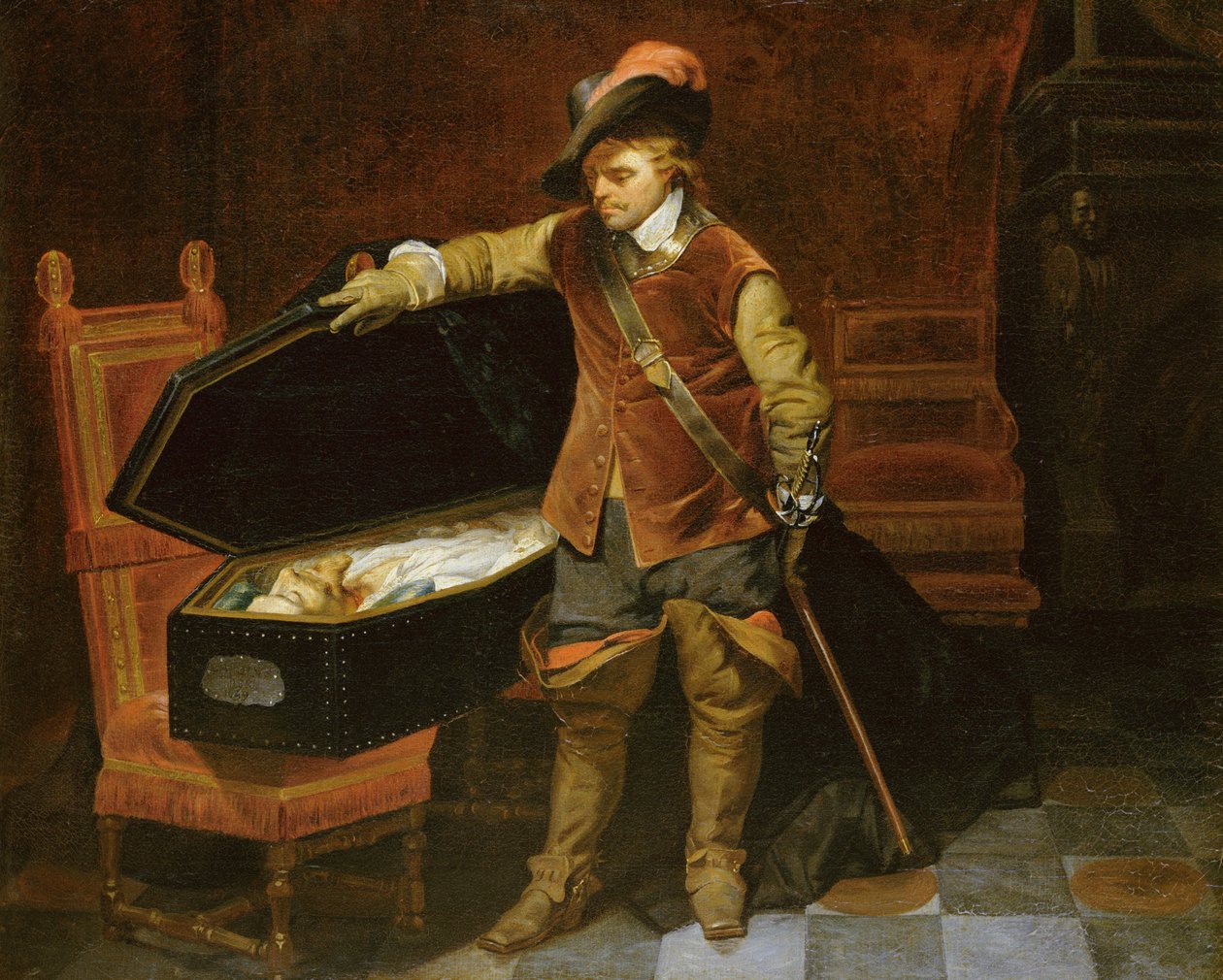 Oliver Cromwell (1599-1658) med kisten til Charles I (1600-49) 1846 av Hippolyte Delaroche