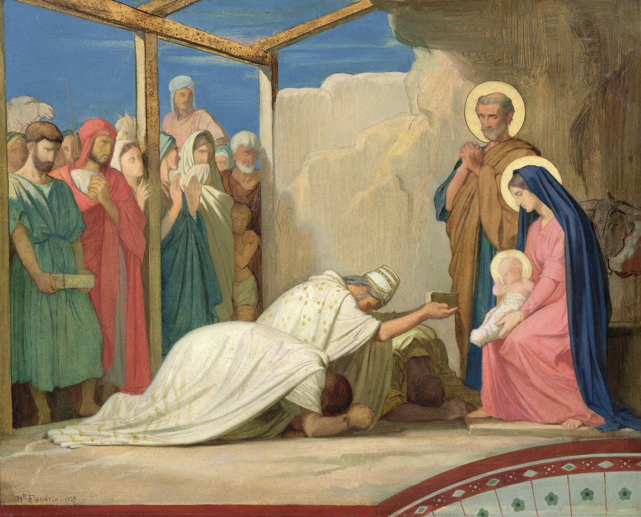 Adoration of the Magi, 1857 (olje på kort) av Hippolyte Flandrin