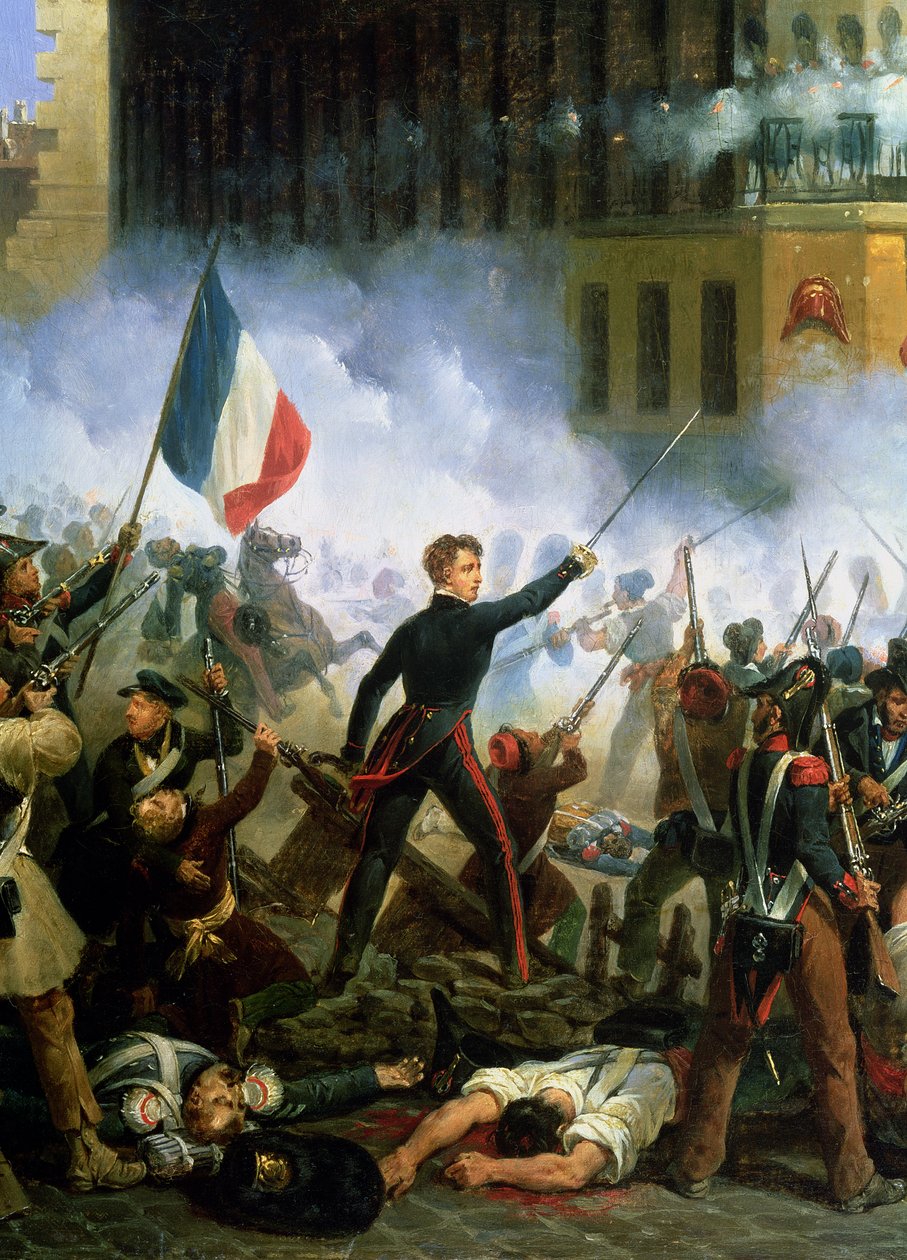 Slaget i Rue de Rohan, 28. juli 1830, 1831 (detalj av 156577) av Hippolyte Lecomte