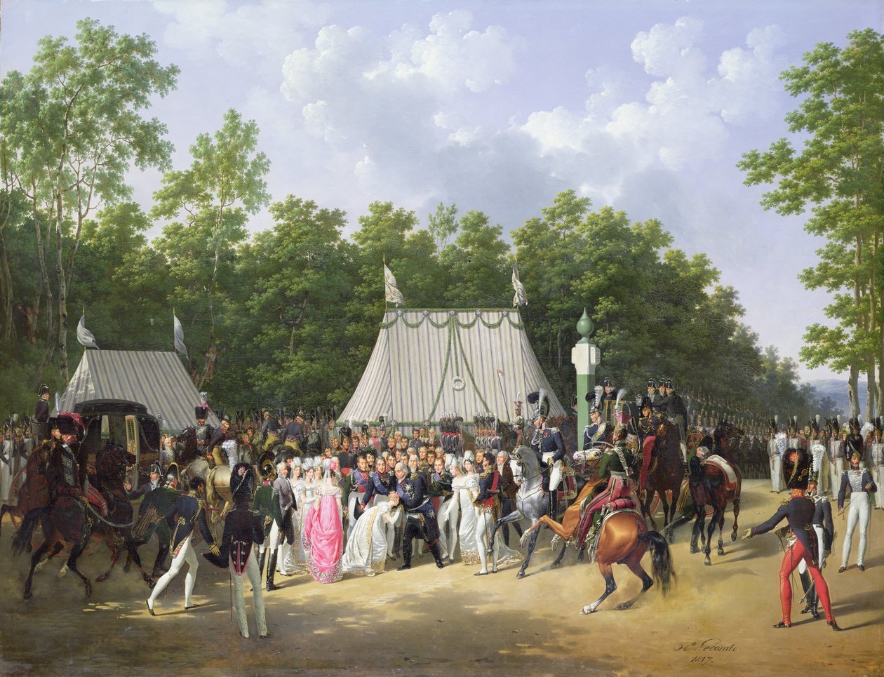 Louis XVIII (1755-1824) Hilsen Marie-Caroline-Ferdinande de Bourbon, prinsesse av Sicilia, ved Croix de Saint-Herem i skogen ved Fontainebleau, 15. juni 1816, 1817 av Hippolyte Lecomte