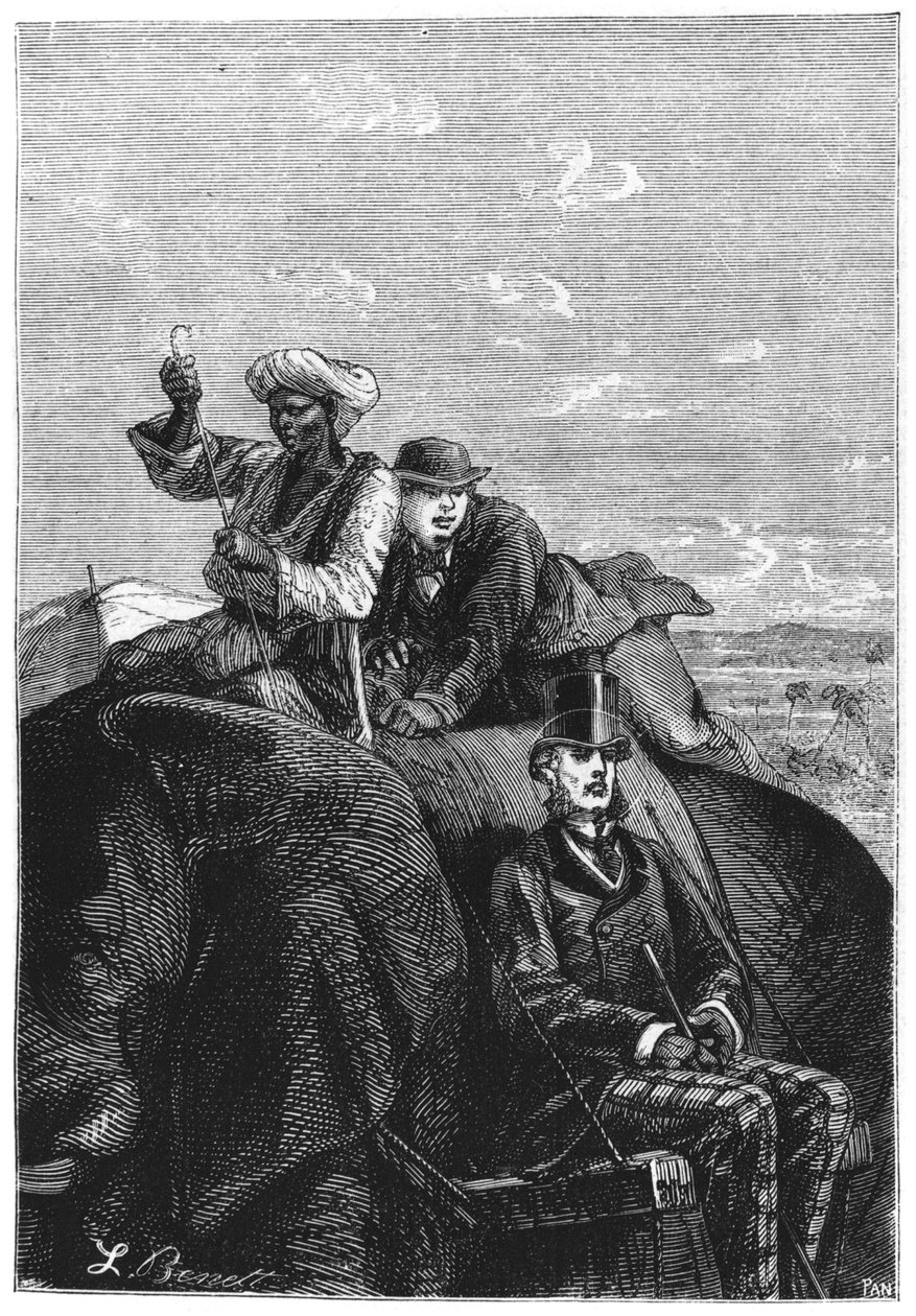 Phileas Fogg og Passepartout, illustrasjon fra 
