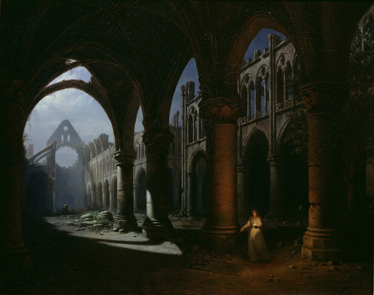 Interiør av et kloster i ruiner, 1848 av Hippolyte Victor Valentin Sebron
