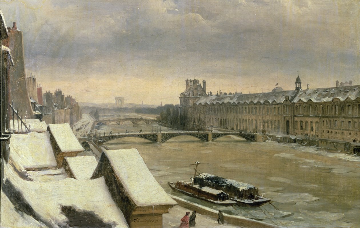 Utsikt over Louvre om vinteren av Hippolyte Victor Valentin Sebron