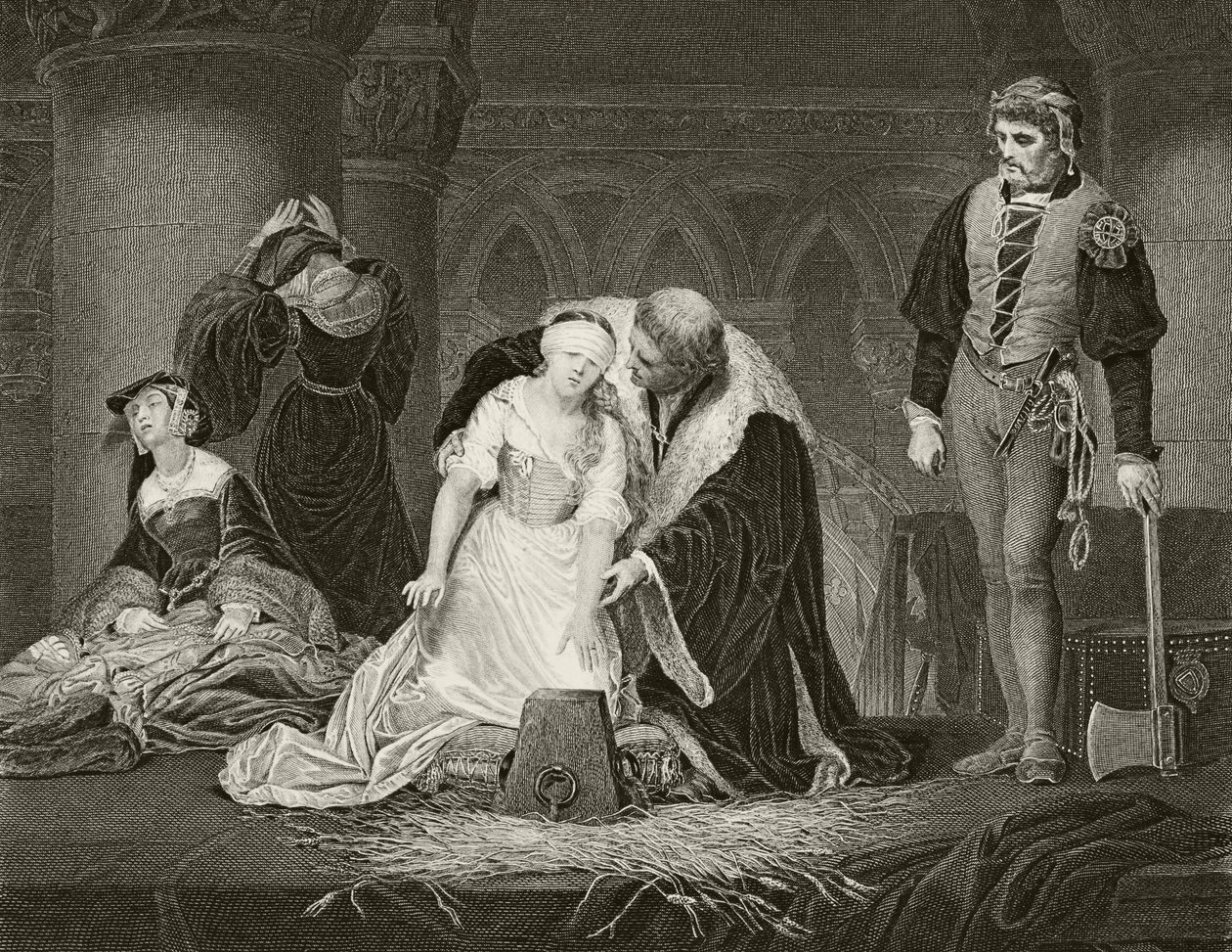 Henrettelsen av Lady Jane Grey av Hippolyte (1797-1856) (after) Delaroche