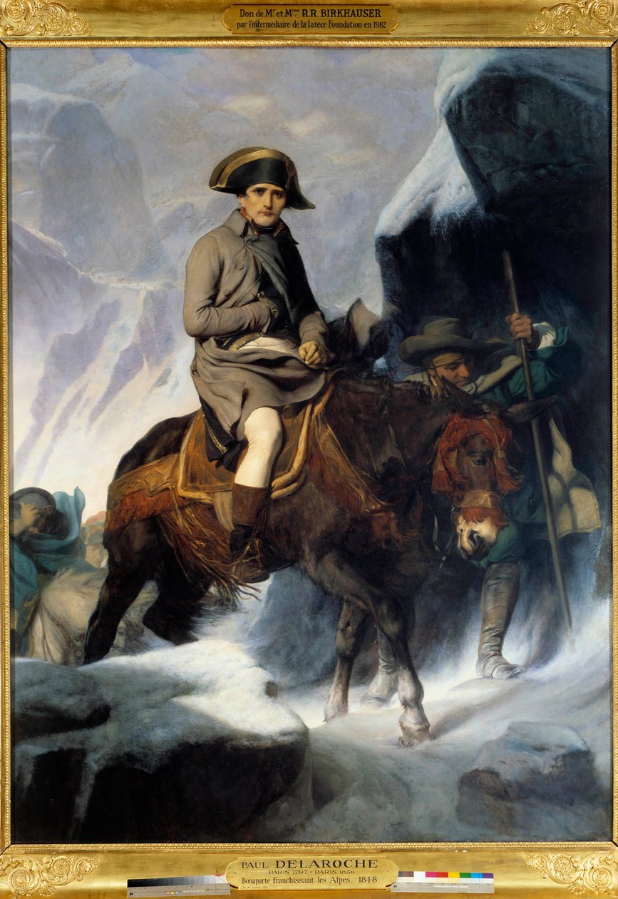 Portrett av Napoleon Bonaparte (1769-1821) som krysser Saint Bernard i 1800 Maleri av Paul Delaroche (1797-1856). 1848. Dim. 2,22 X 2,89 m. - Portrett av Napoleon Bonaparte (1769-1821) som krysser Saint Bernard i 1800. Maleri av Paul Delaroche (179 av Paul Delaroche