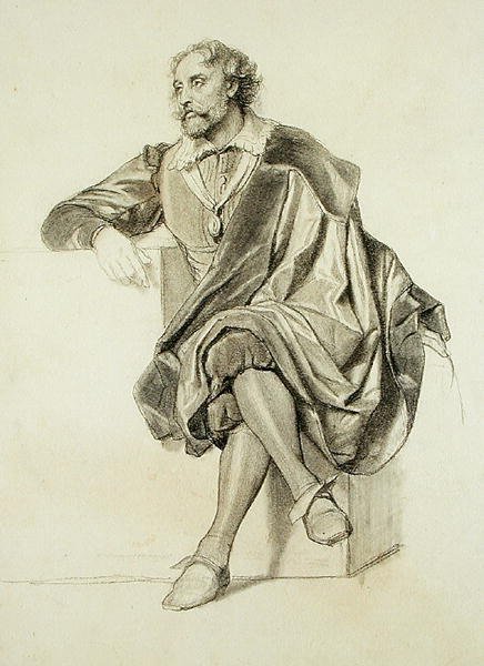 Studie for Portrait of Peter Paul Rubens (1577-1640) (blyant og kull på papir) av Paul Delaroche